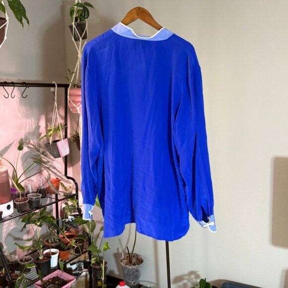 Bob Mackie Royal Blue Floral Embroidered Mandarin Collar Asian Style Top 2x - Picture 3 of 9